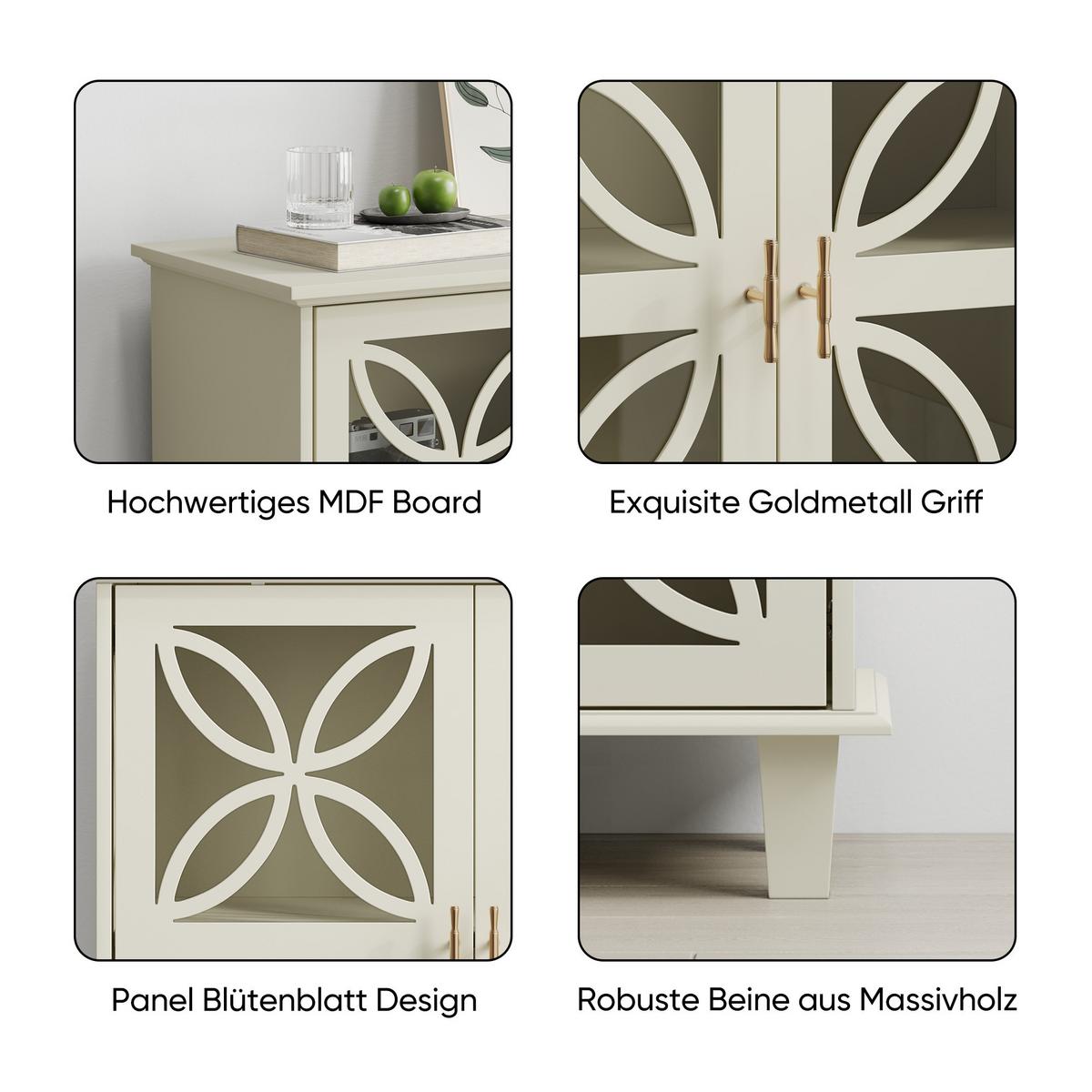 SIDEBOARD 80 cm Creme MDF & Glas mit 2 Glastüren und verstellbaren Regalen - Beige/Creme, Holzwerkstoff (80/87/38cm) - Urban Meuble