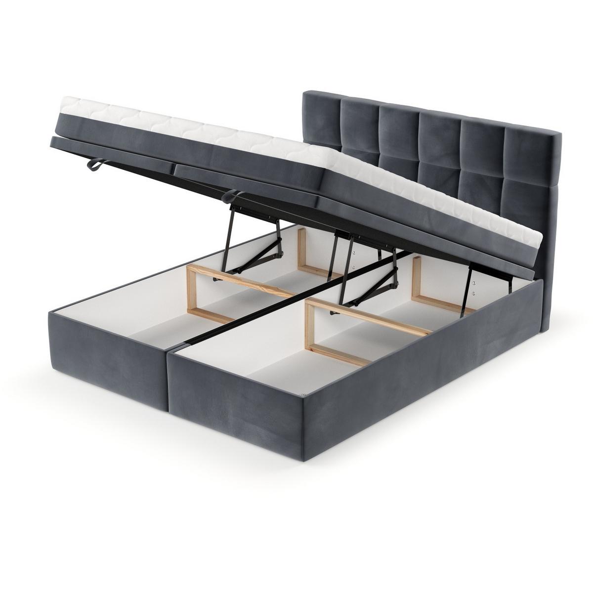BOXBETT Elano 200/200 cm Dunkelgrau im Kronos Stoff - Dunkelgrau/Schwarz, Holz/Holzwerkstoff (200/200cm) - AltaBeds