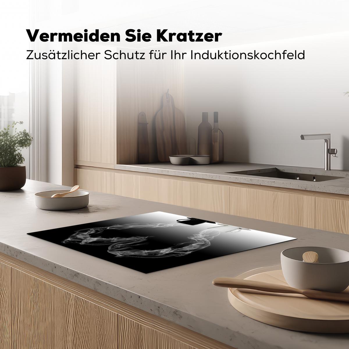 HERDABDECKPLATTE Kaffee - Herz - Schwarz und weiß - Tassen Herdabdeckung Induktionsfeld 65x52 cm - Weiß, Kunststoff (65/52/0.2cm) - MuchoWow