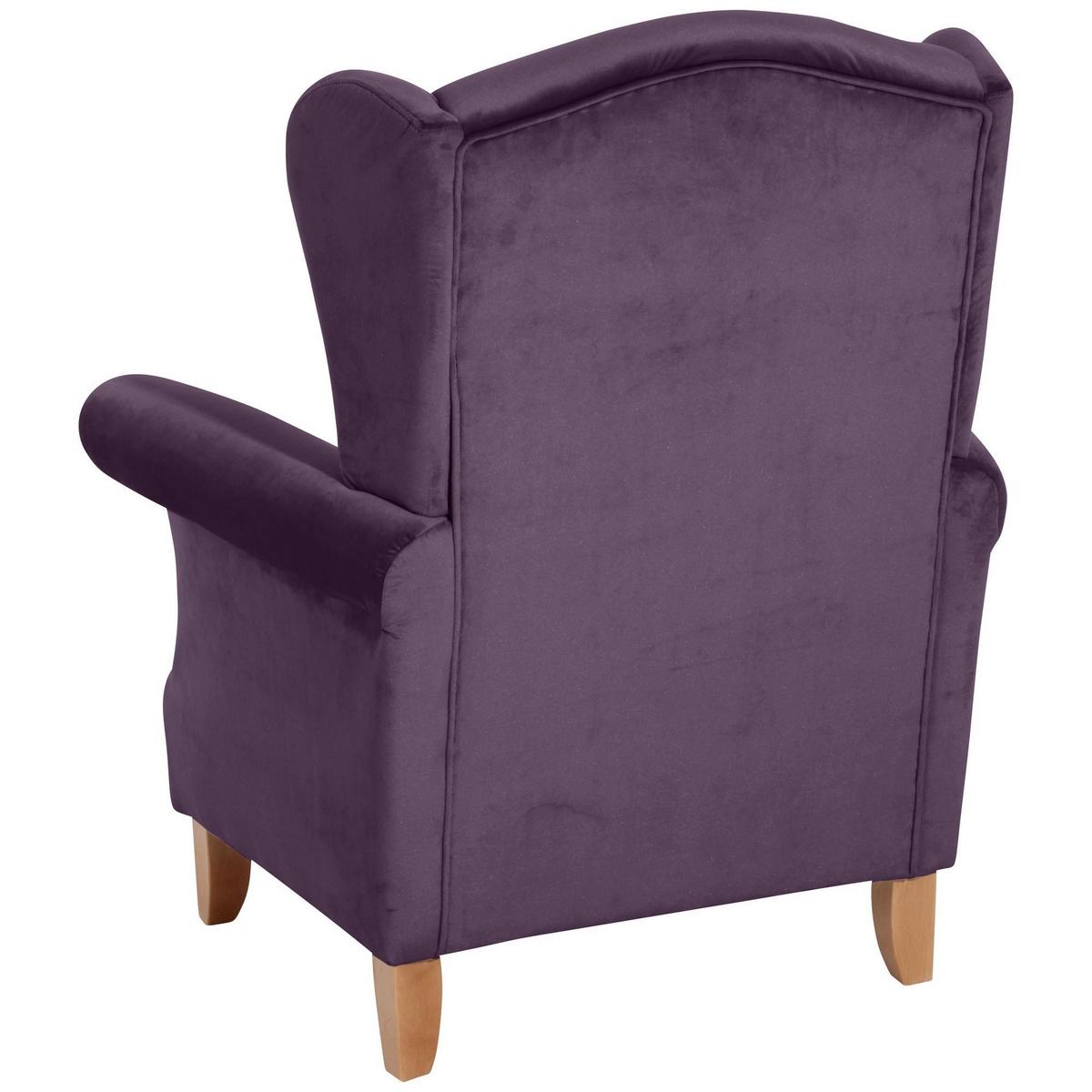 OHRENSESSEL Katria Bezug Samtvelours Buche natur / purple - Lila, Kunststoff (88/108/84cm) - 58aufmkessel