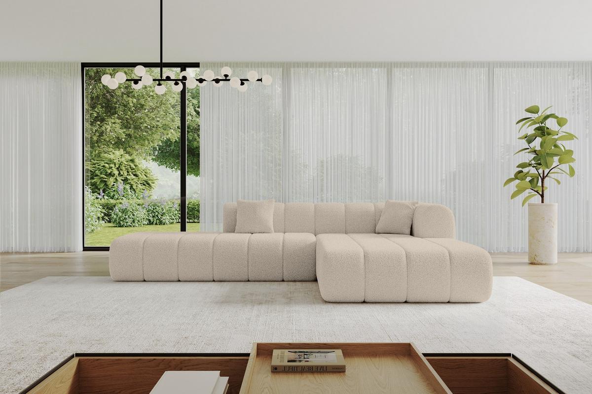 ECKSOFA Ottomane Rechts BILA-L 289x176x71 Dunkelbeige Bouclé - Schwarz/Cappuccino, Holzwerkstoff/Kunststoff (289/176cm) - ALTDECOR
