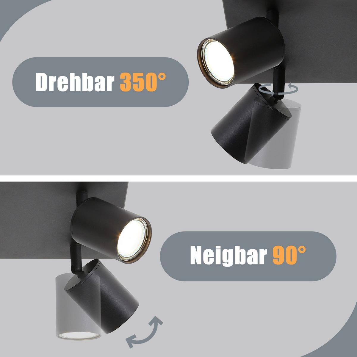 DECKENSTRAHLER Baunach 4-flammig 25/25/14.4 cm - Schwarz, Metall (25/25/14.4cm) - Nettlife