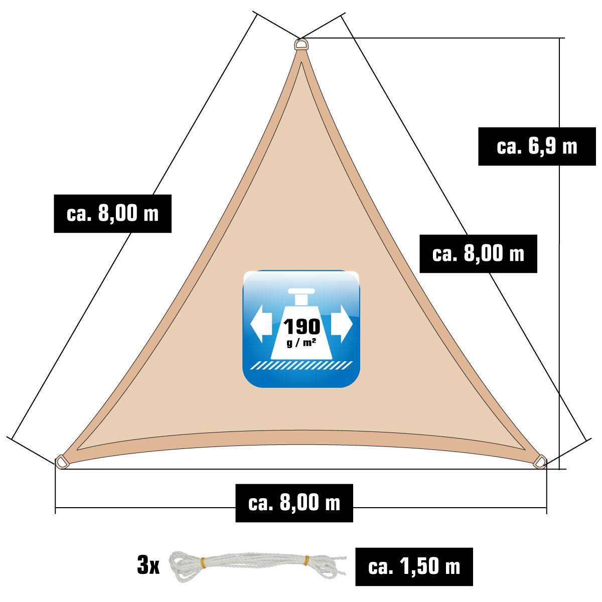 SONNENSEGEL 800/800 cm beige, dreieckig - Beige, Kunststoff (800/800cm) - Amanka