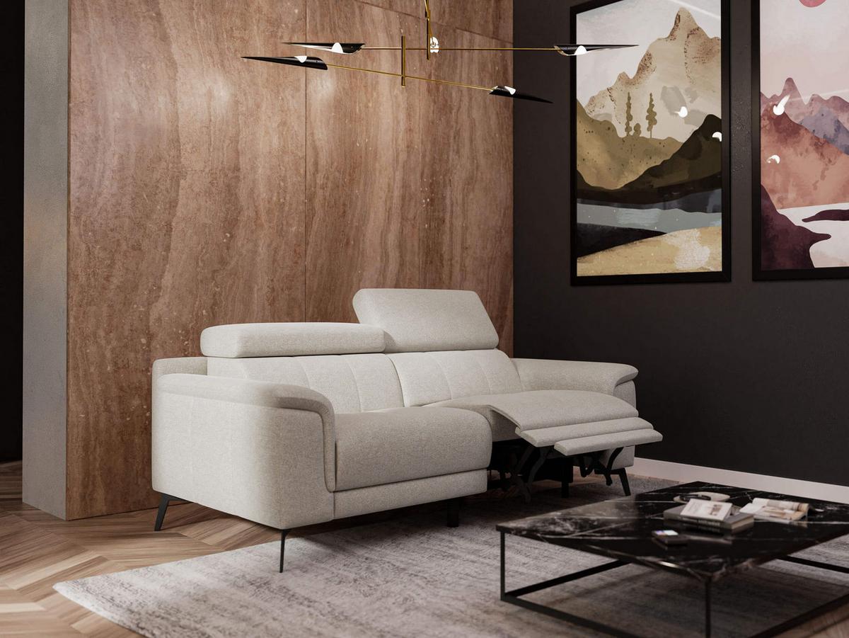 RELAXSOFA FIERO 3-Sitzer mit 1 Relaxfunktion, hellgrau - Hellgrau/Schwarz, Holzwerkstoff/Textil (212/82/103cm) - Wozimo