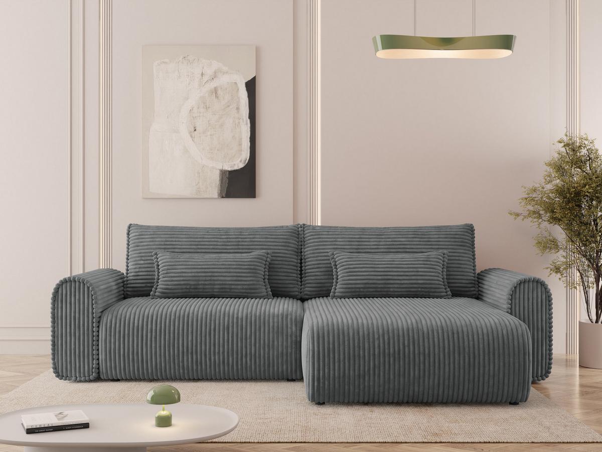 ECKSOFA Surles Cord - Schwarz/Grau, Holz/Kunststoff (245/145cm) - MIRJAN24