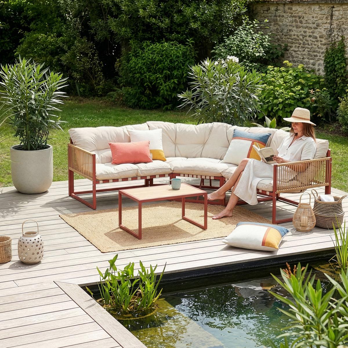 GARTENMÖBEL-SET 4 TLG. Karg - Eichefarben/Beige, Kunststoff/Metall - casa.pro