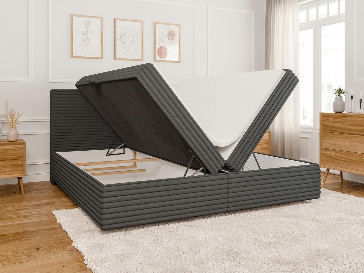 BOXBETT Roma 200/200 cm Dunkelgrau Plüschcord - Dunkelgrau/Schwarz, Holz/Kunststoff (200/200cm) - S-Style Möbel