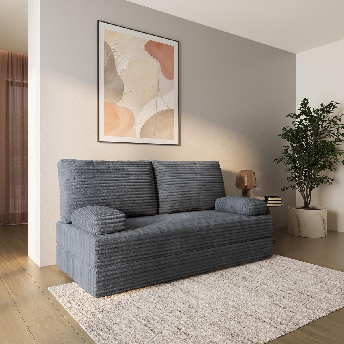 BETTSOFA SILAR aus Schaumstoff Kordstoff Grau Schlaffunktion - Dunkelgrau, Textil (170/86/80cm) - MASSENO