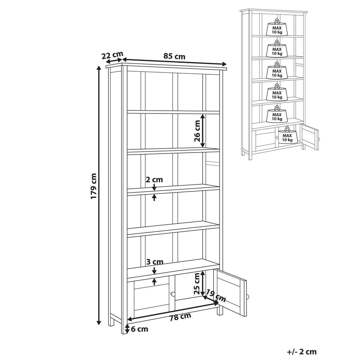 BÜCHERREGAL Sassafrasholz 179 cm Braun Salton - Braun, Holz (85/179/22cm) - Beliani