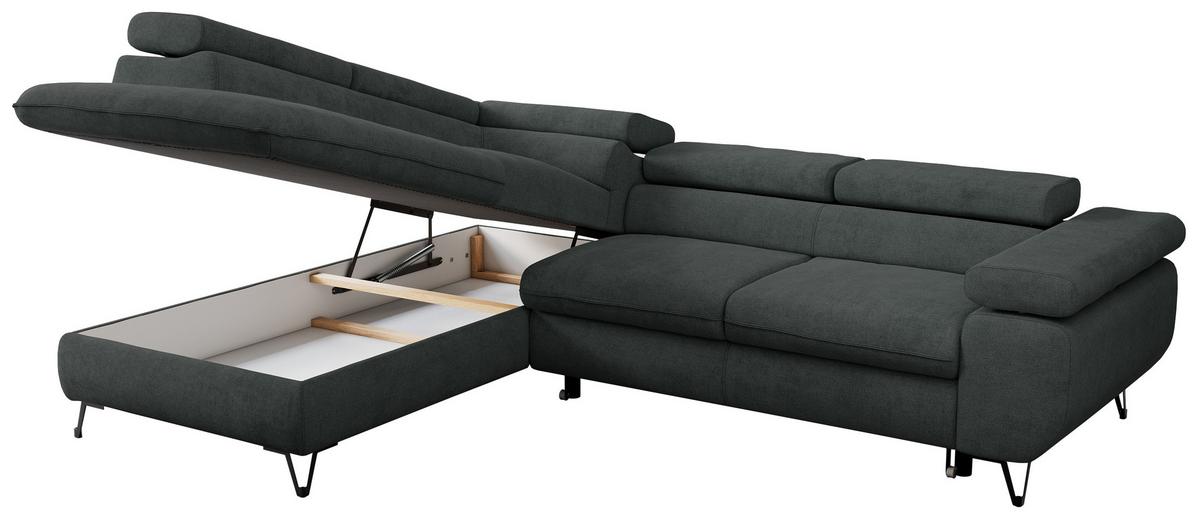 ECKSOFA PEDRO L Dunkelgrau Struktur - Links Seite - Dunkelgrau/Schwarz, Textil/Metall (208/273cm) - MKS