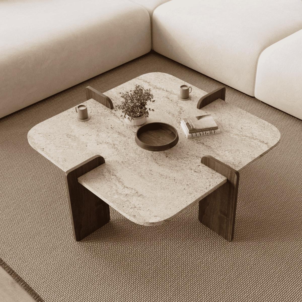 COUCHTISCH mit asymmetrischen Beinen 90/90/35 cm - Eichefarben, Holzwerkstoff (8/90/35cm) - Calicosy