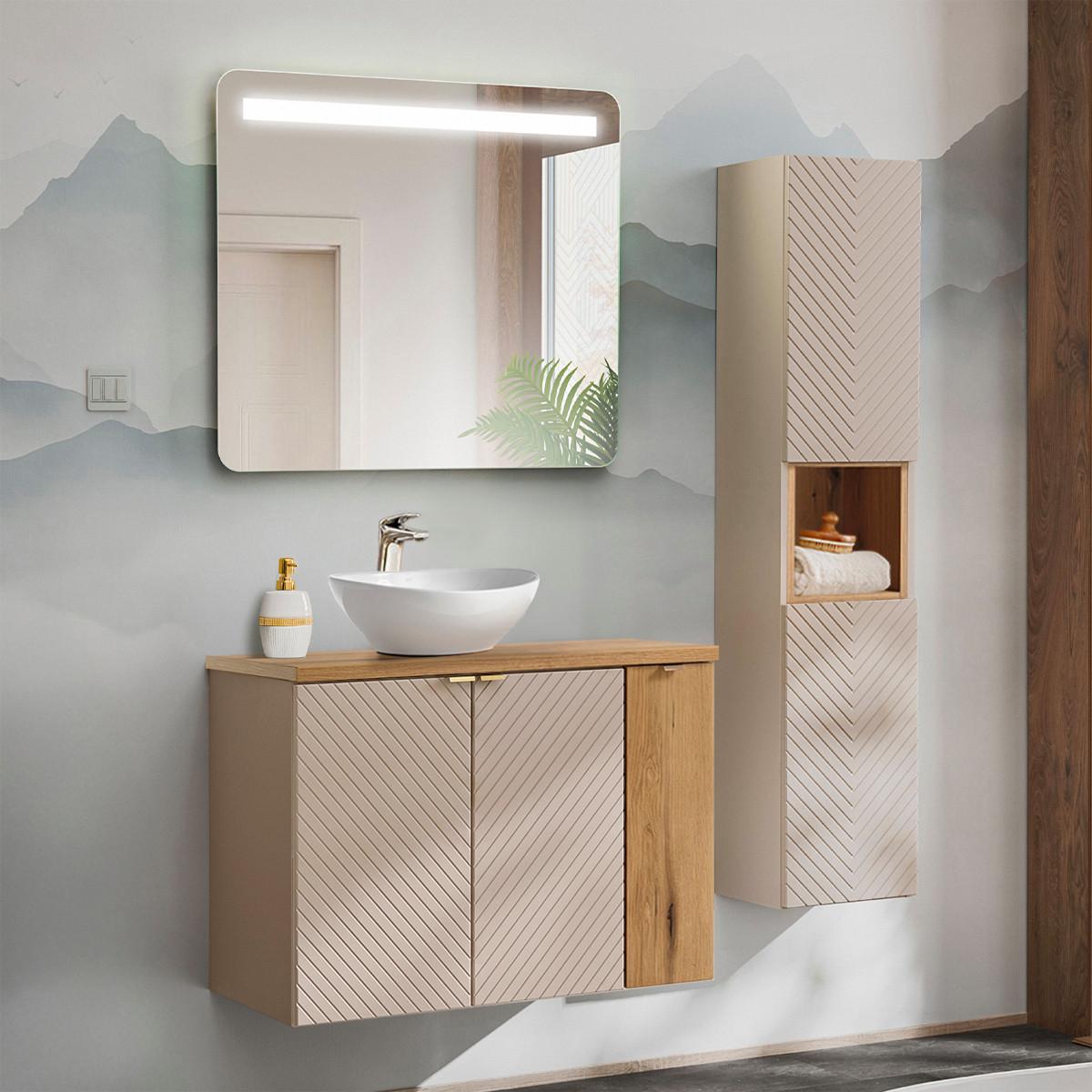 BADMÖBEL 80cm Manoa 2er-Set Kaschmir - Holz - Beige, Holzwerkstoff (80/59/40cm) - Petits-meubles