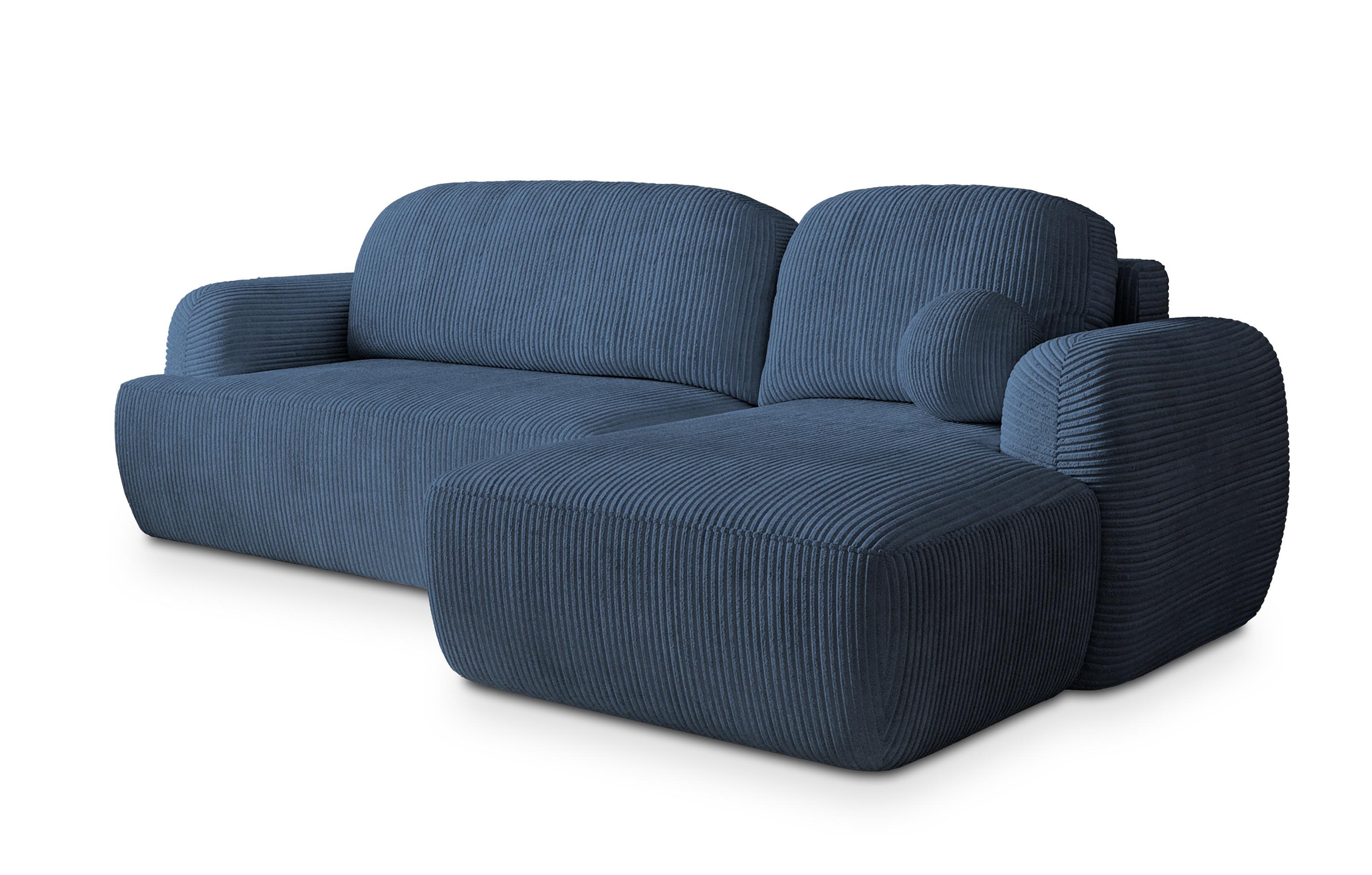ECKSOFA MODENZA P R-S Blau Kordstoff mit Schlaffunktion - Blau/Schwarz, Holz/Kunststoff (266/148cm) - MASSENO