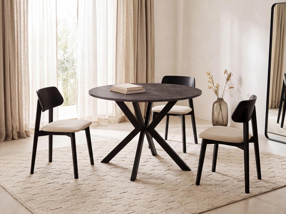 ESSTISCH Valio rund oval ausziehbar verlängerbar mit schwarzen Metallbeinen, Beton Dunkelgrau 100-140/100/76 cm - Dunkelgrau/Schwarz, Holzwerkstoff/Metall (100/140/76cm) - WFL GROUP
