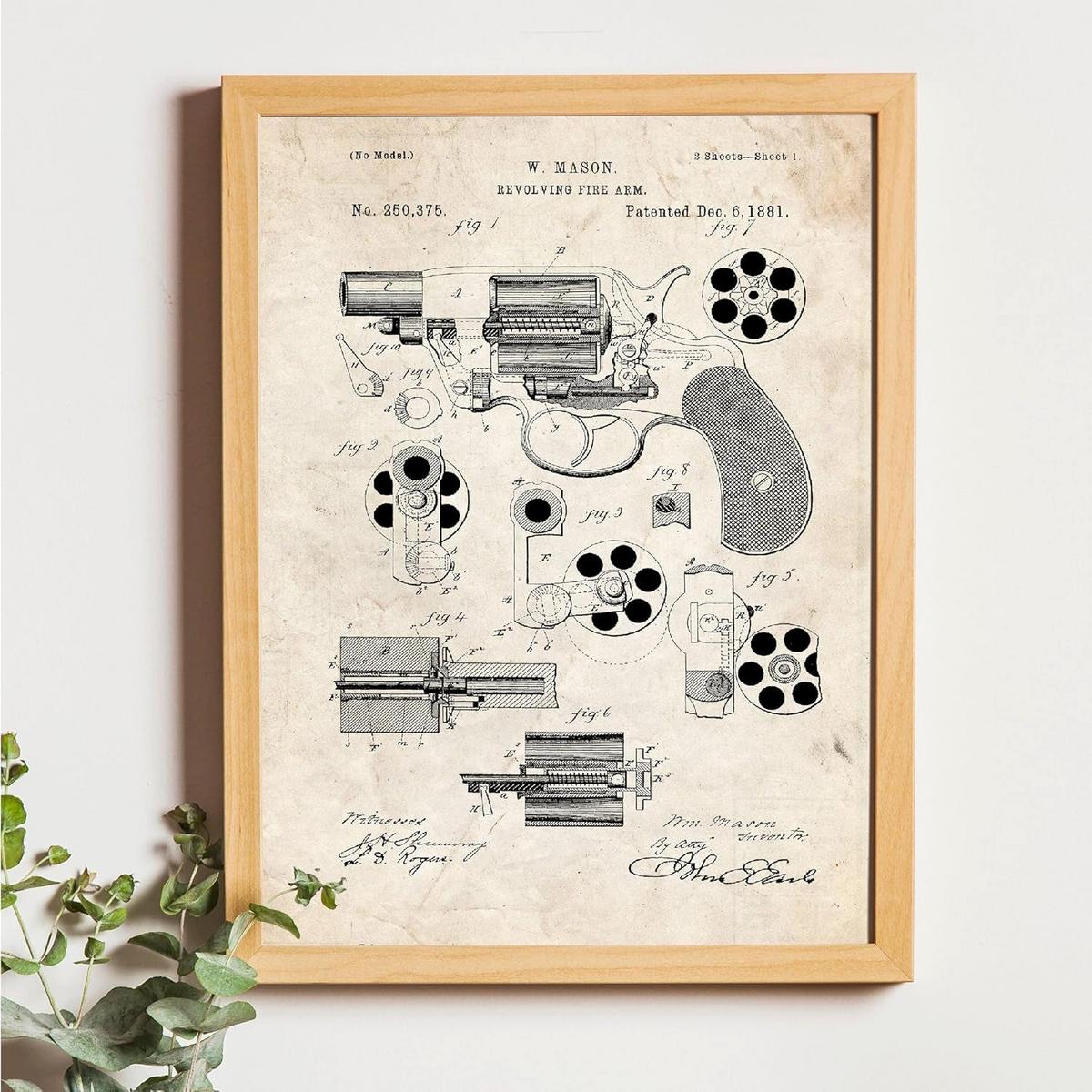 POSTER Set mit 4 Vintage Waffen Patent Größe A4 Rahmenlos - Klar, Papier (21/1cm) - Nacnic