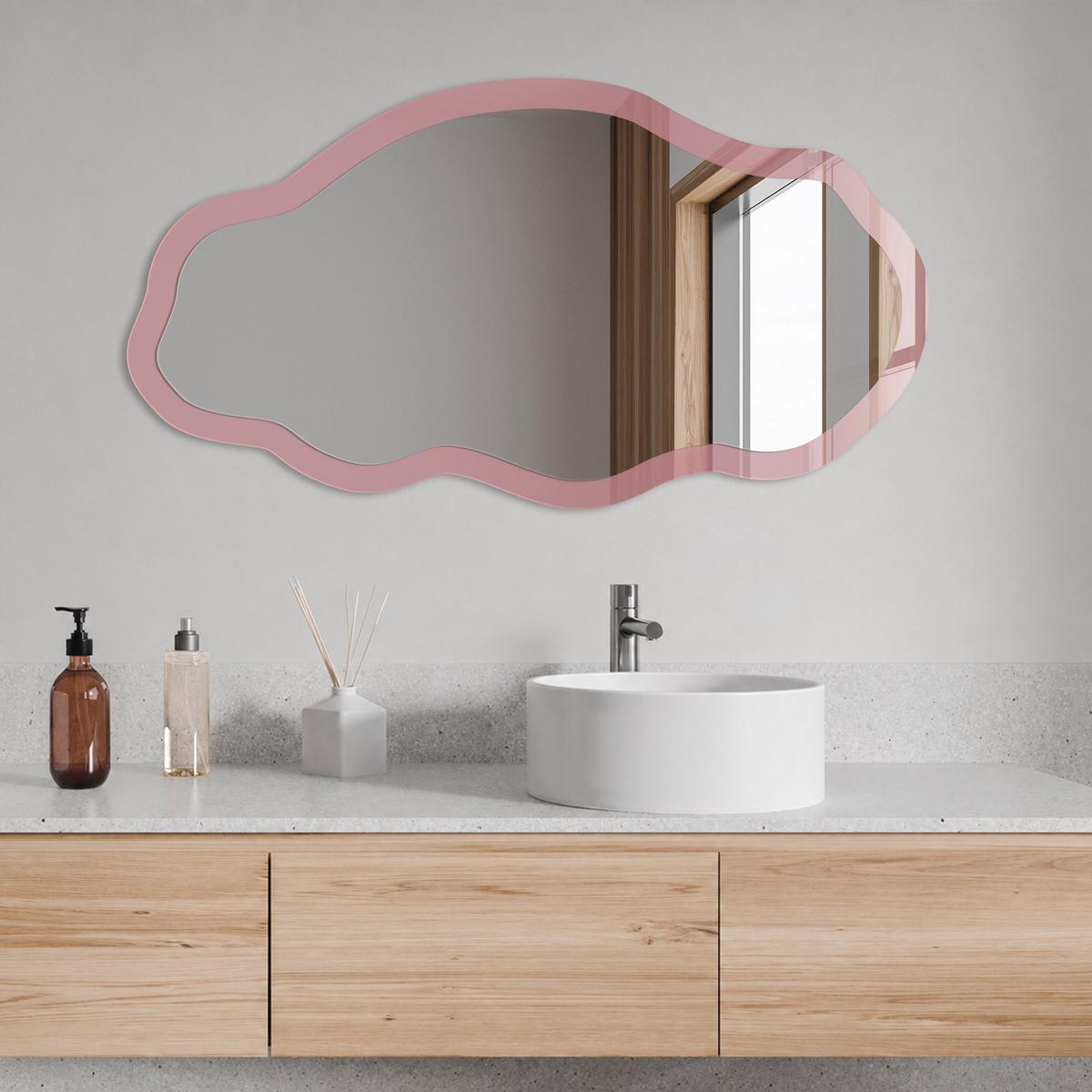 SPIEGEL 90x45 cm asymmetrisch mit Druck - Altrosa - Transparent, Glas (45/90/0.4cm) - TULUP