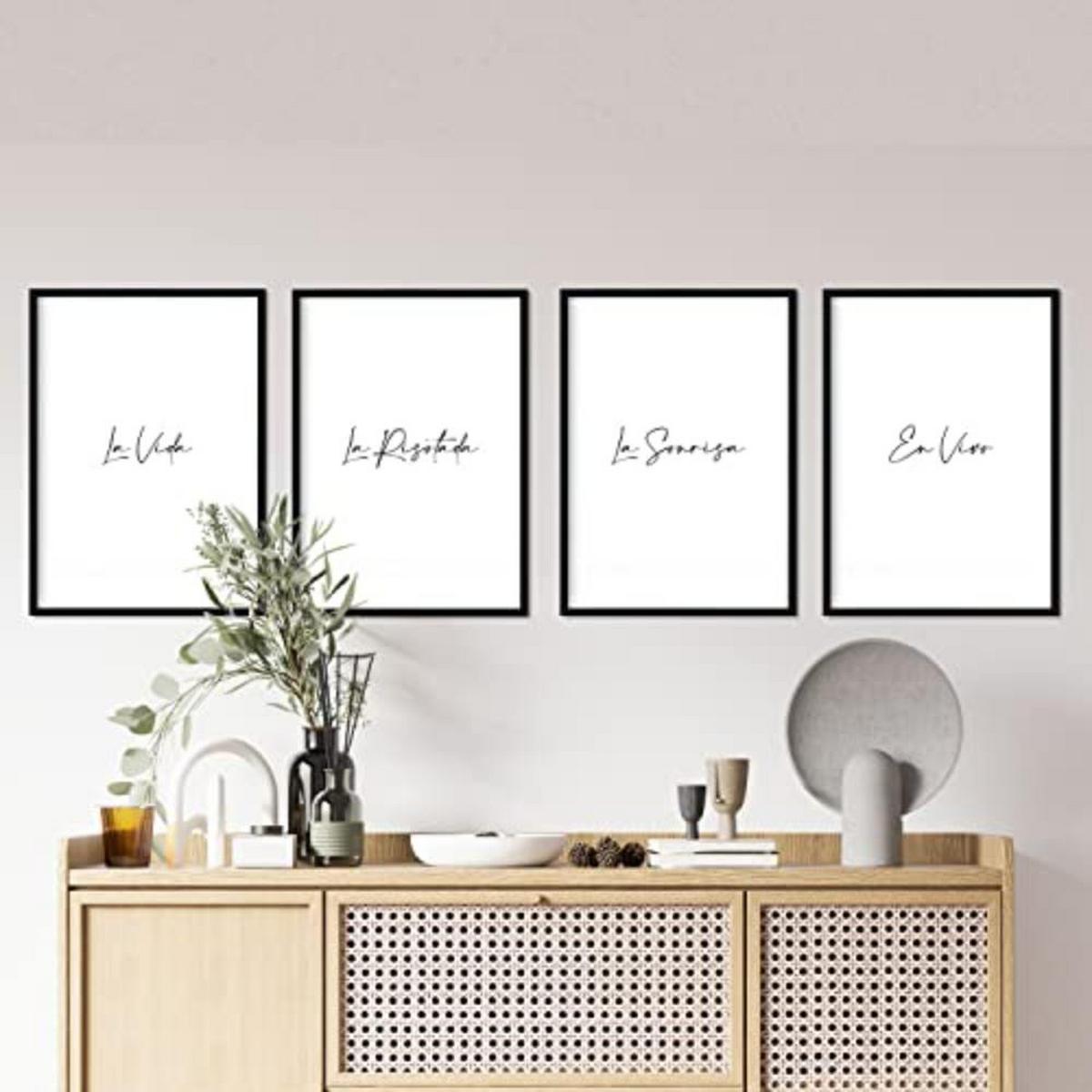 POSTER Set mit 4 Lachen TypografieStil A3 Weißer Rahmen - Weiß, Papier (29.7/3cm) - Nacnic