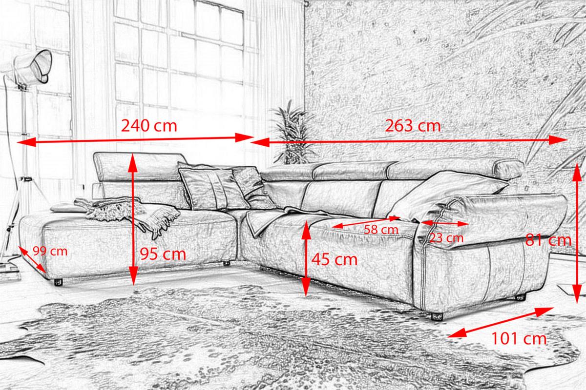 ECKSOFA MOTOR. SITZVORZUG RISO Anthrazit Leder - Anthrazit/Schwarz, Leder (263/240cm) - KAWOLA