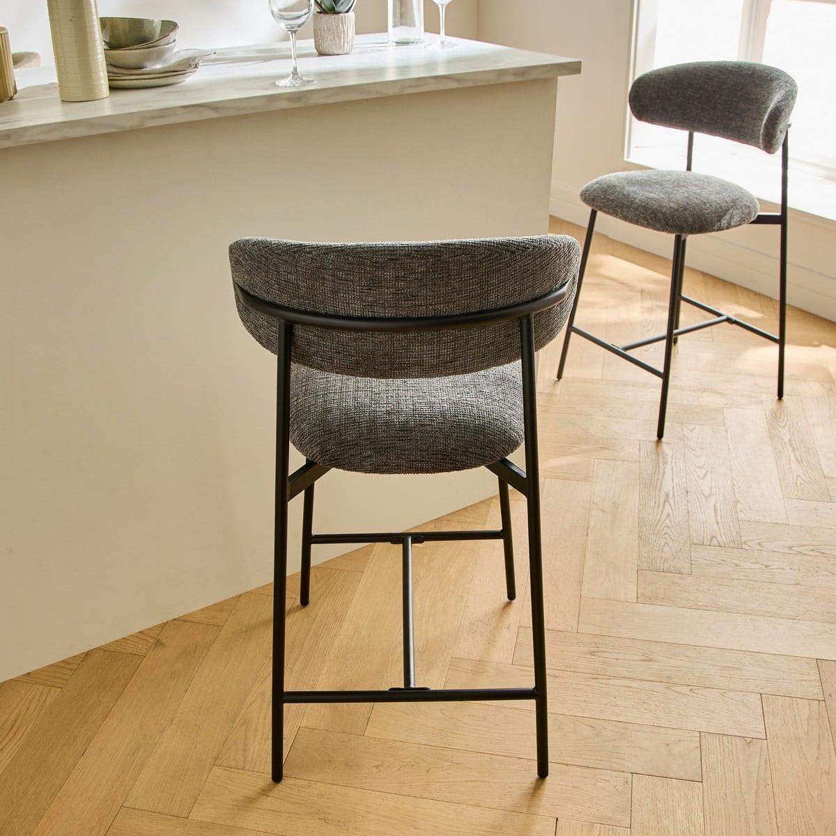 2ER-SET Hocker aus meliertem Stoff mit Metallbeinen Draco 52/53/94 cm - Grau, Holzwerkstoff (46/94/55cm) - Calicosy