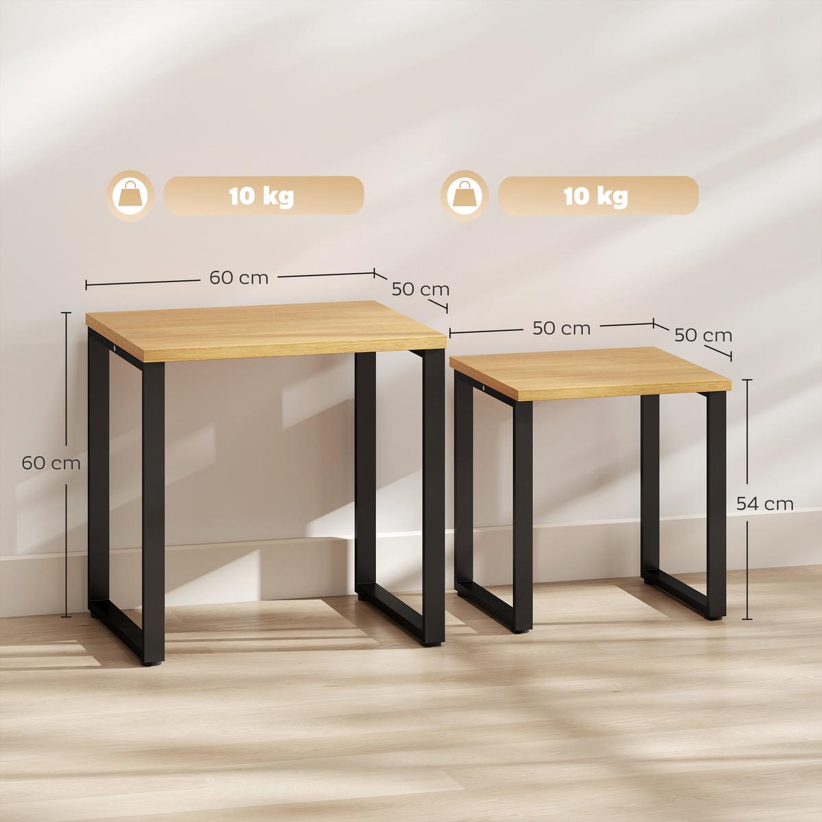 COUCHTISCH 2er Set Spanplatte Metall Naturholz - Schwarz/Naturfarben, Holzwerkstoff/Metall (60/50/60cm) - HOMCOM