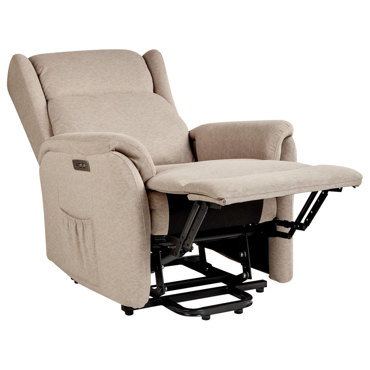 SESSEL taupe USB-Port elektrisch verstellbar Elegy - Taupe, Textil (72/86/80cm) - Beliani