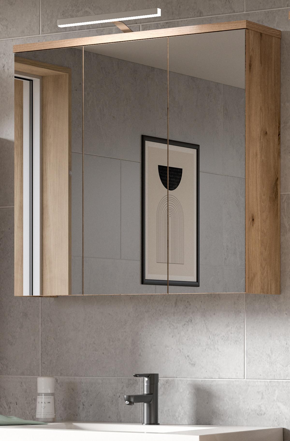 SPIEGELSCHRANK Eiche 80 cm, Badschrank mit Soft-Close - Eichefarben, Holzwerkstoff/Metall (80/75/20cm) - Inn.Furn