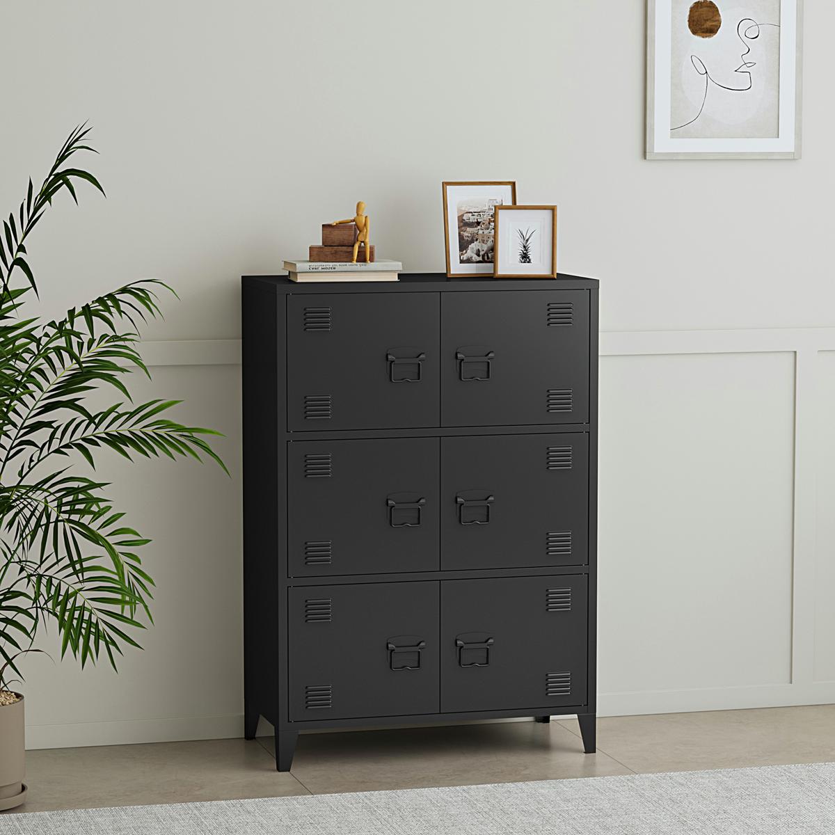 BÜROSCHRANK Hamina - Schwarz, Metall (80/113/40cm) - [en.casa]