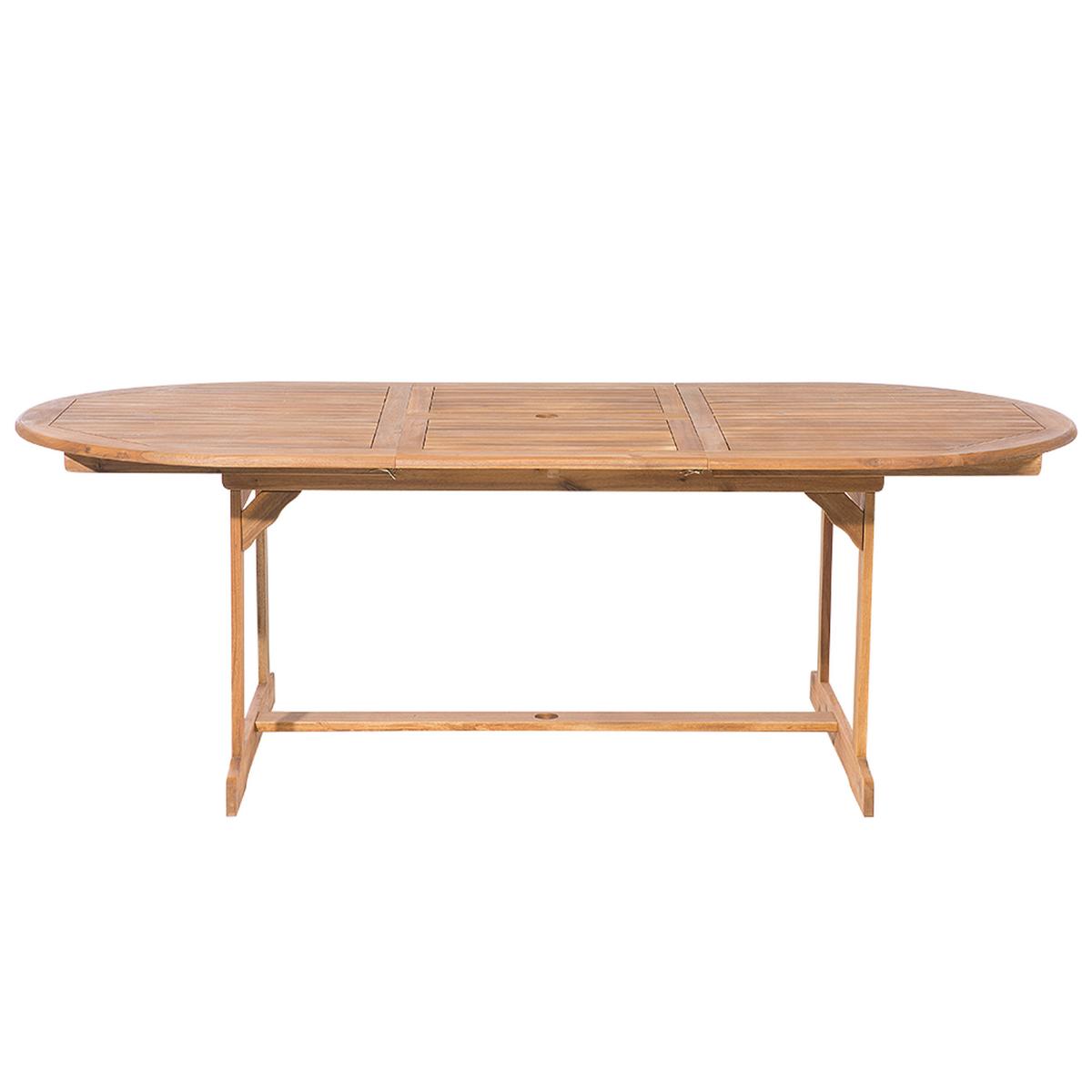 GARTENMÖBEL SET 6-Sitzer mit Sonnenschirm Akazienholz hellbraun Maui - Hellbraun/Beige, Holz - Beliani