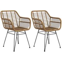 ESSZIMMERSTÜHLE 2er Set Essstuhl mit Rückenlehne Küchenstühle mit Rattenoptik - Braun, Kunststoff (60/79/56cm) - HOMCOM