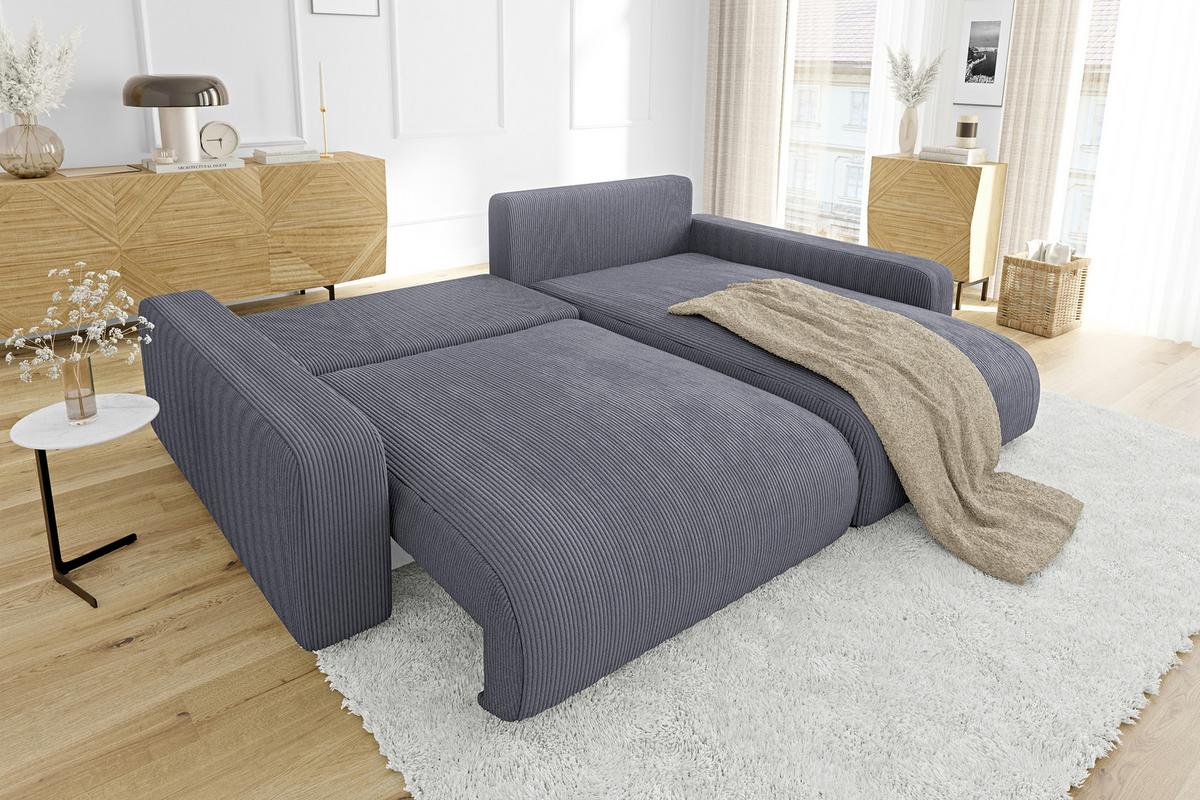 ECKSOFA Emma Grau Cord - Ottomane rechts - Grau, Textil (234/170cm) - S-Style Möbel