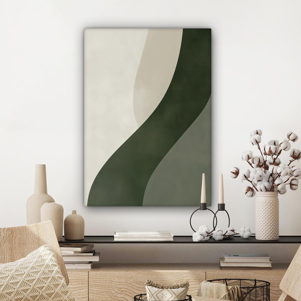 LEINWANDBILD Japandi - Grün - Abstrakt - Modern Wandbild Wohnzimmer 60x80 cm - Salbeigrün, Textil (60/80cm) - MuchoWow