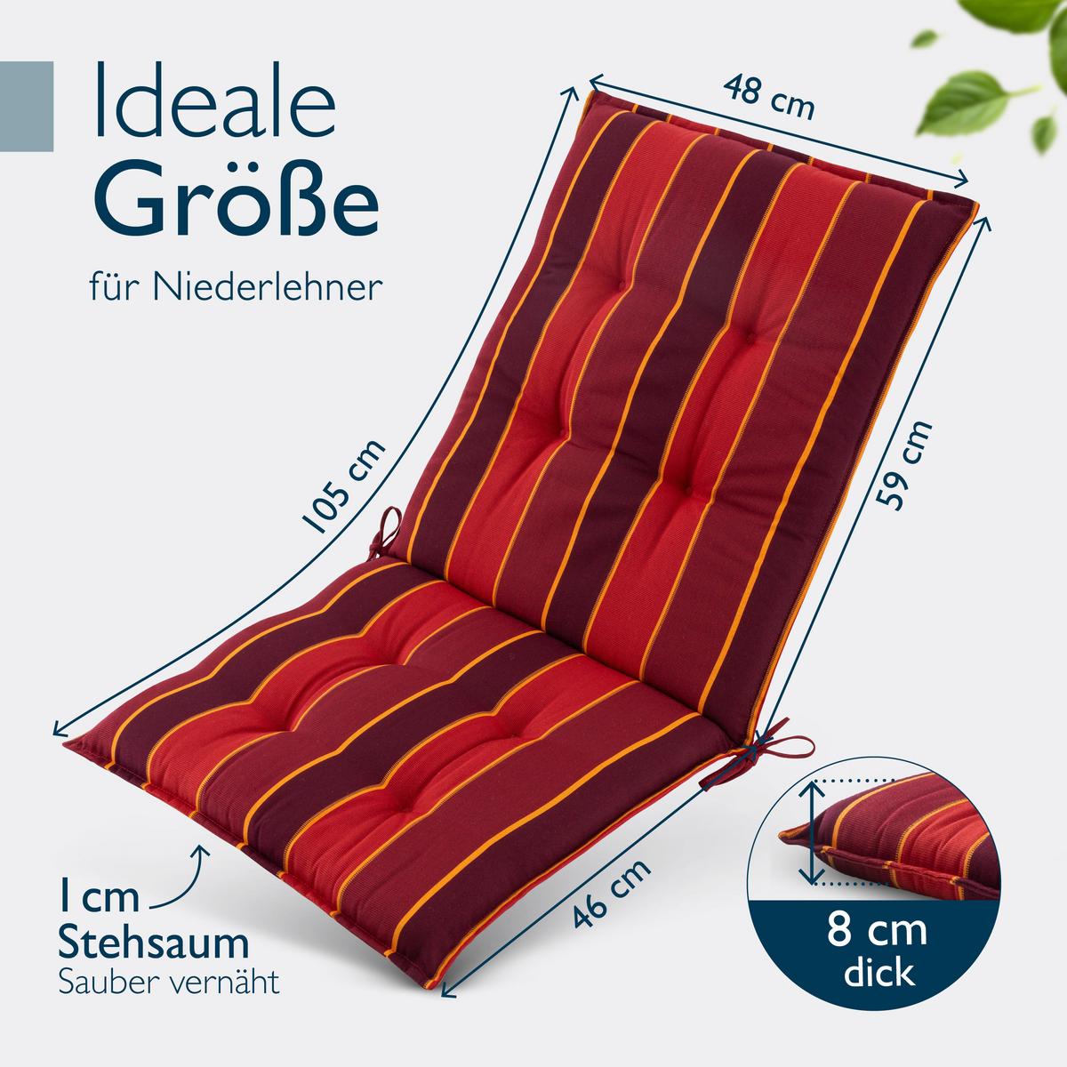 NIEDERLEHNER Sun-NL 105x50x8cm Rot-Gestreift (3tlg) - Rot, Textil (50/100cm) - Beautissu 