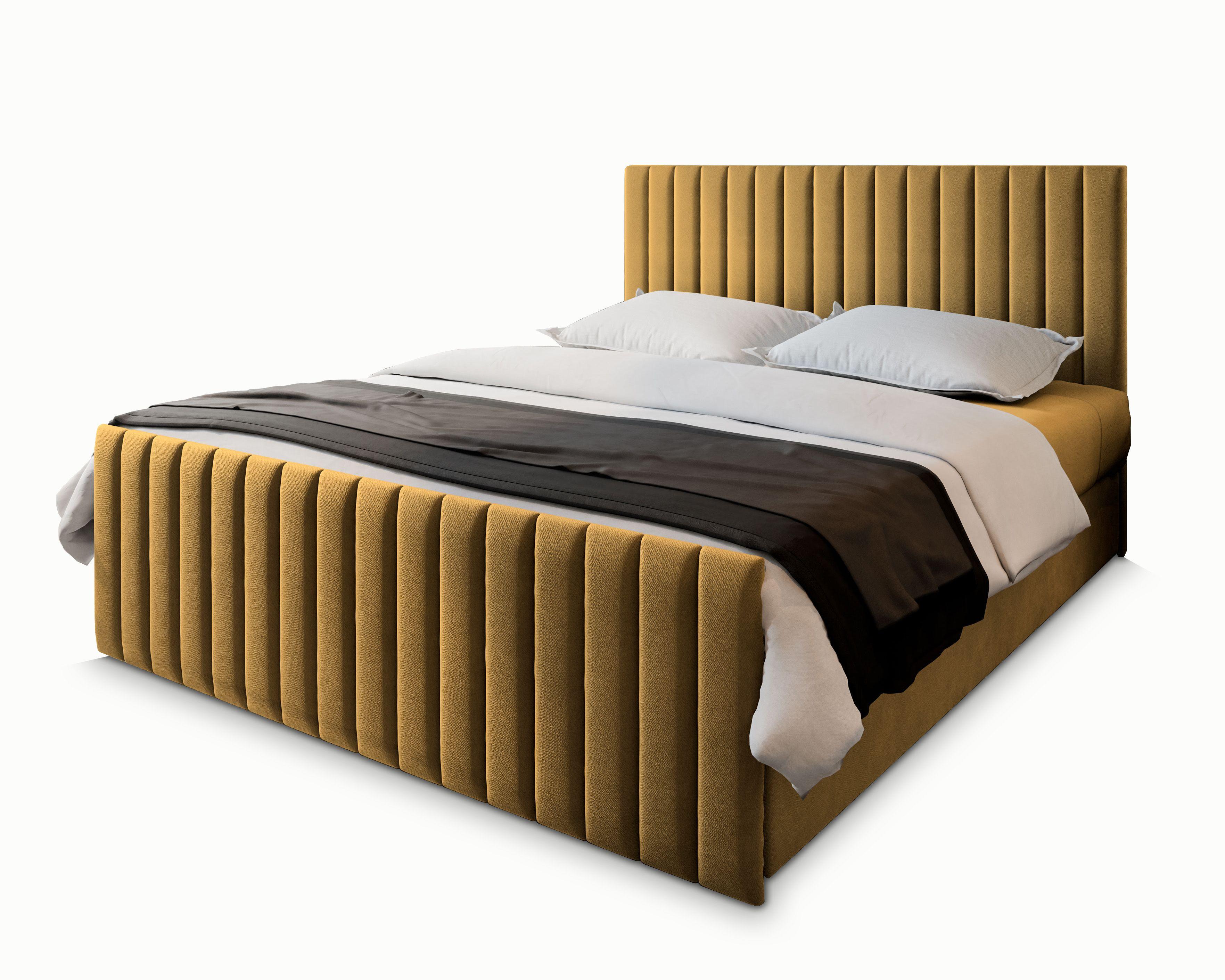 BOXBETT ARION 180x200 cm mit Matratze und Topper, H2+H3 - Gelb - Gelb, Holz (180/200cm) - MASSENO