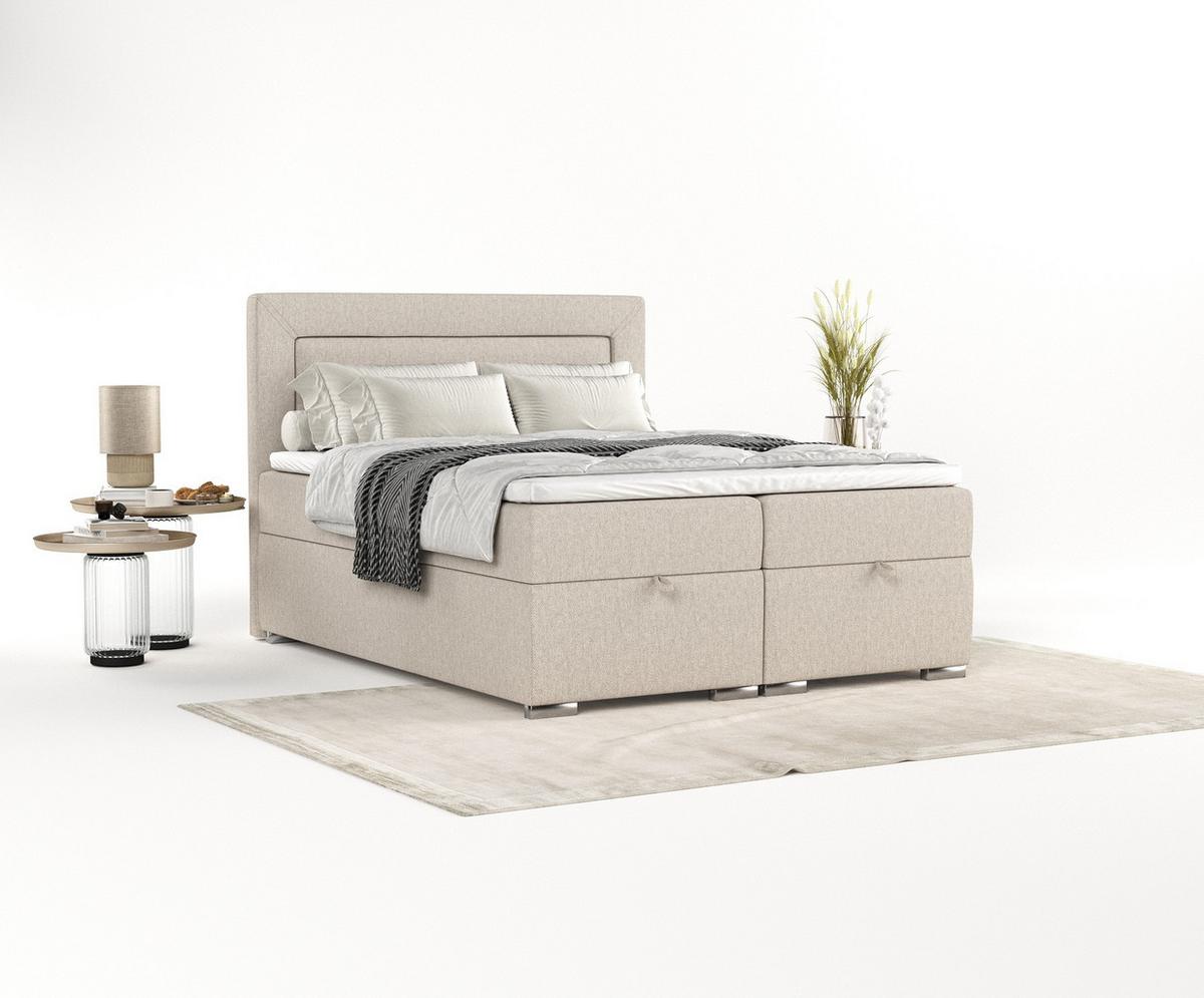 BOXBETT Lontano 140/200 cm Hellbeige im Megan Stoff - Sandfarben/Chromfarben, Holz/Holzwerkstoff (140/200cm) - AltaBeds