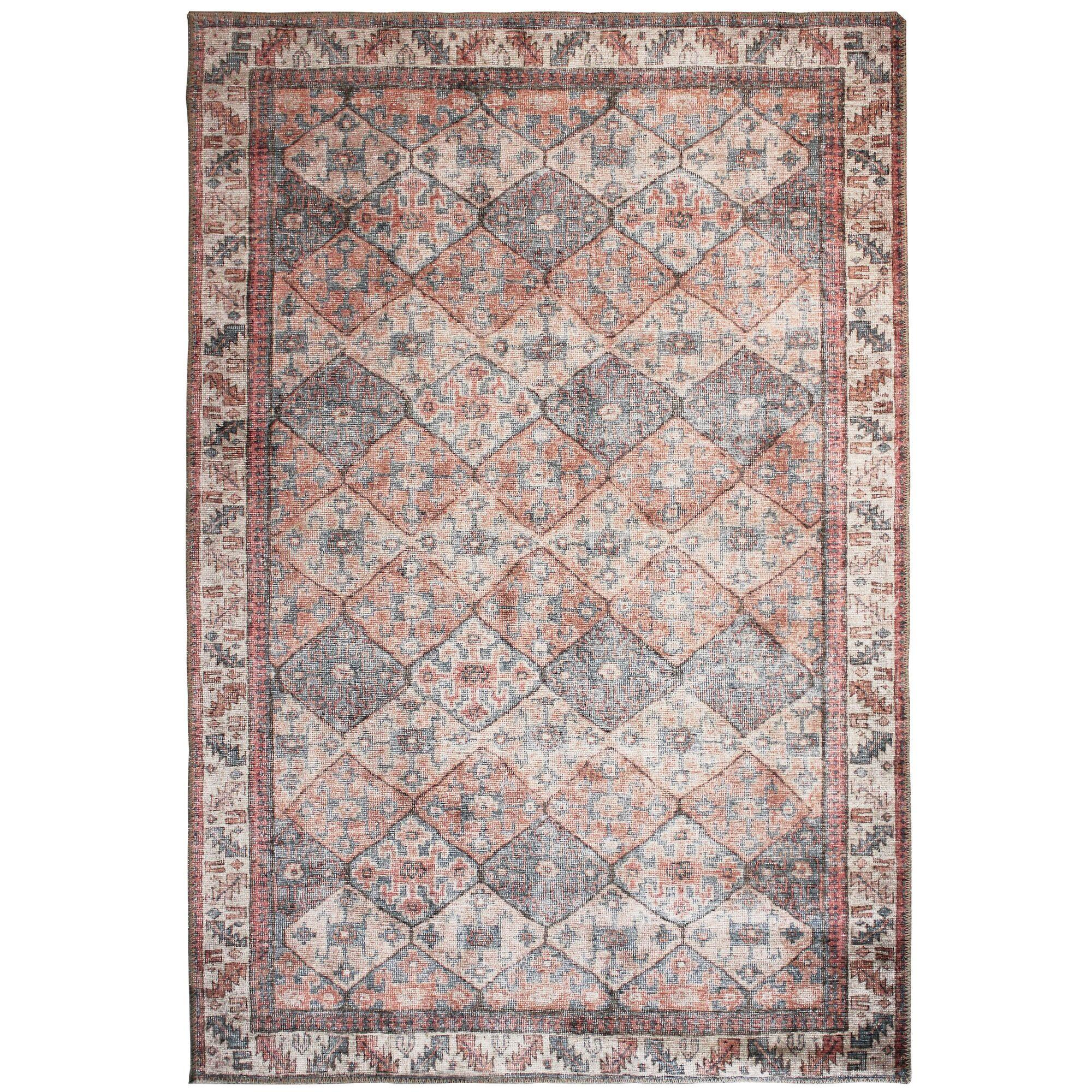 TEPPICH Waschbar HURST, mit Rautenmuster, Rot-Natur, 190 x 290 cm - Rot, Textil (290/190cm) - KADIMA DESIGN