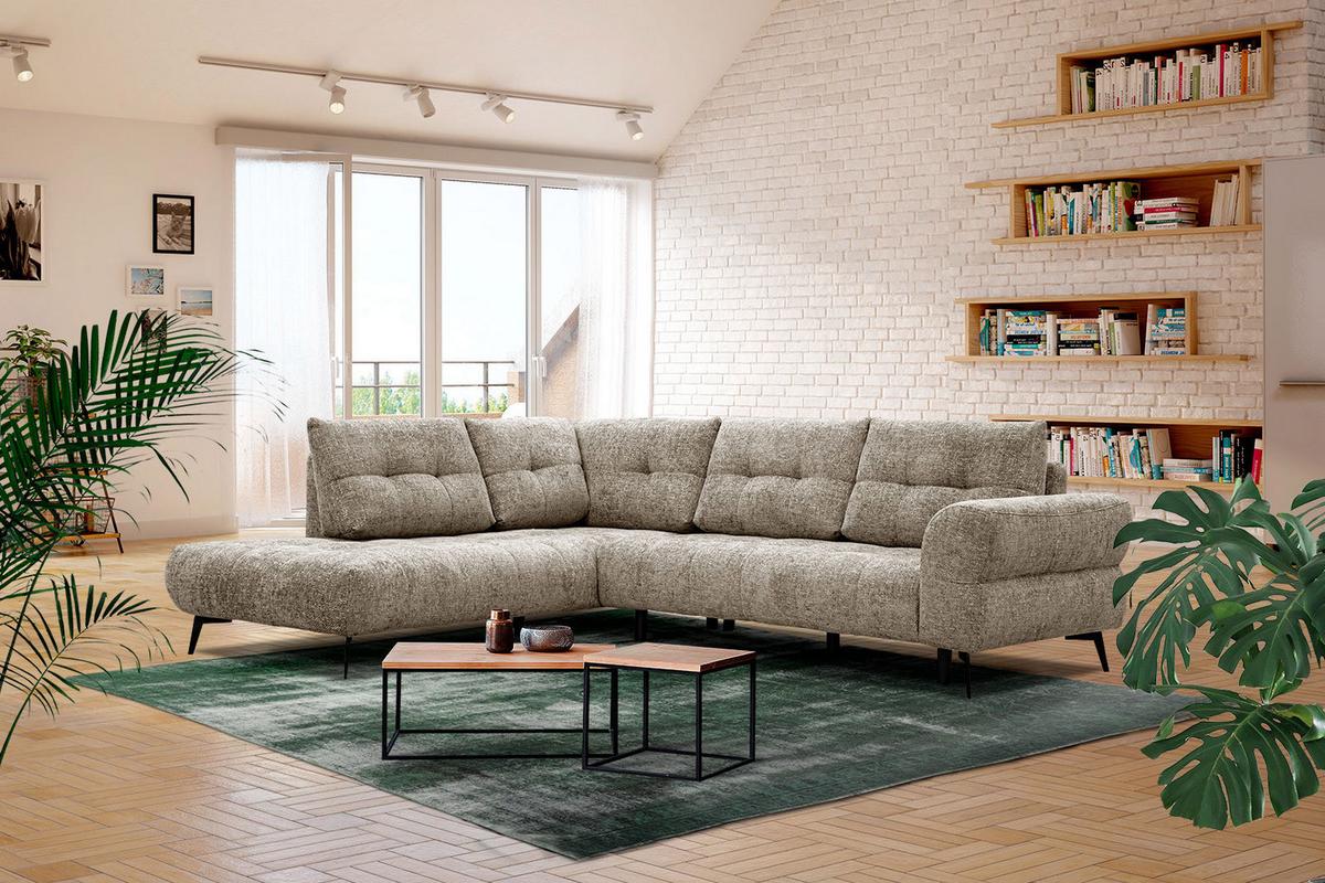 ECKSOFA SALVINI 5-Sitzer, taupe - Taupe/Schwarz, Holzwerkstoff/Textil (158/292cm) - Wozimo