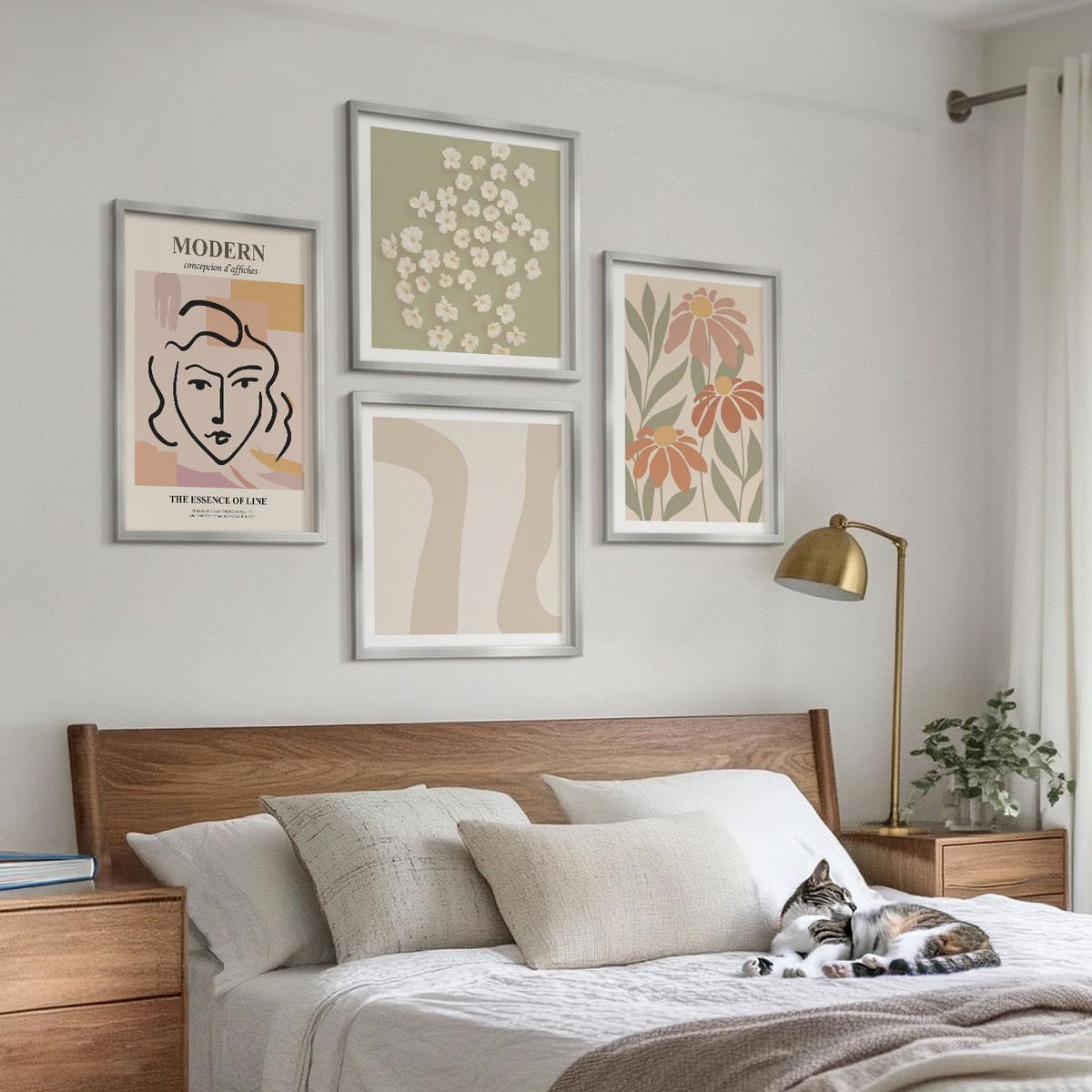 BILDER SET 4er Set - 50x50 cm & 40x60 cm Silberner Rahmen - Moderne abstrakte Frau - Silberfarben, Kunststoff (50/50cm) - TULUP