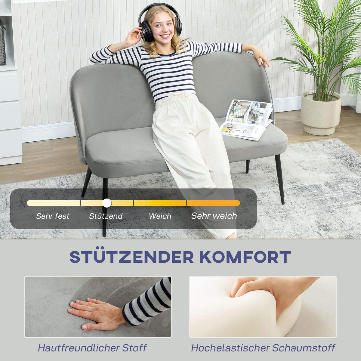 SOFA Polyester Metall Grau - Schwarz/Grau, Textil/Metall (63/84.5/127cm) - HOMCOM