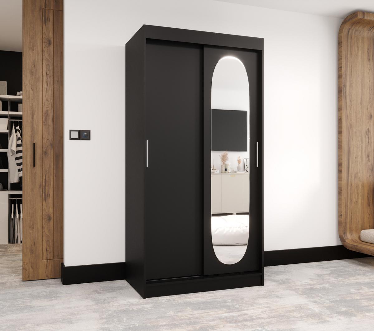 SCHIEBETÜRENSCHRANK mit Spiegel ROYAL 200/100/62 2-türig - Silberfarben/Schwarz, Holz (100/62/100cm) - MÖBEL KRYSPOL