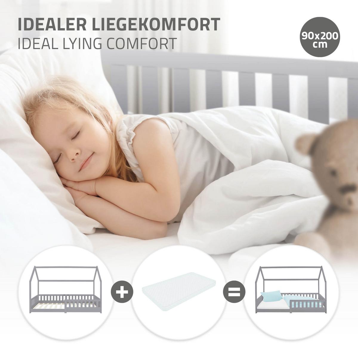 KINDERBETT mit Dach 90x200 cm Hellgrau - Hellgrau, Holz (90/200cm) - ML-DESIGN