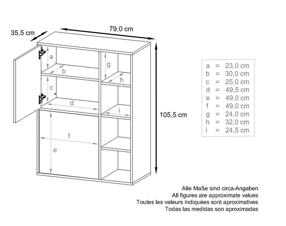 HIGHBOARD Cuba Türen in Avola-Anthrazit - Anthrazit, Holzwerkstoff (79/105.5/35.5cm) - Vladon