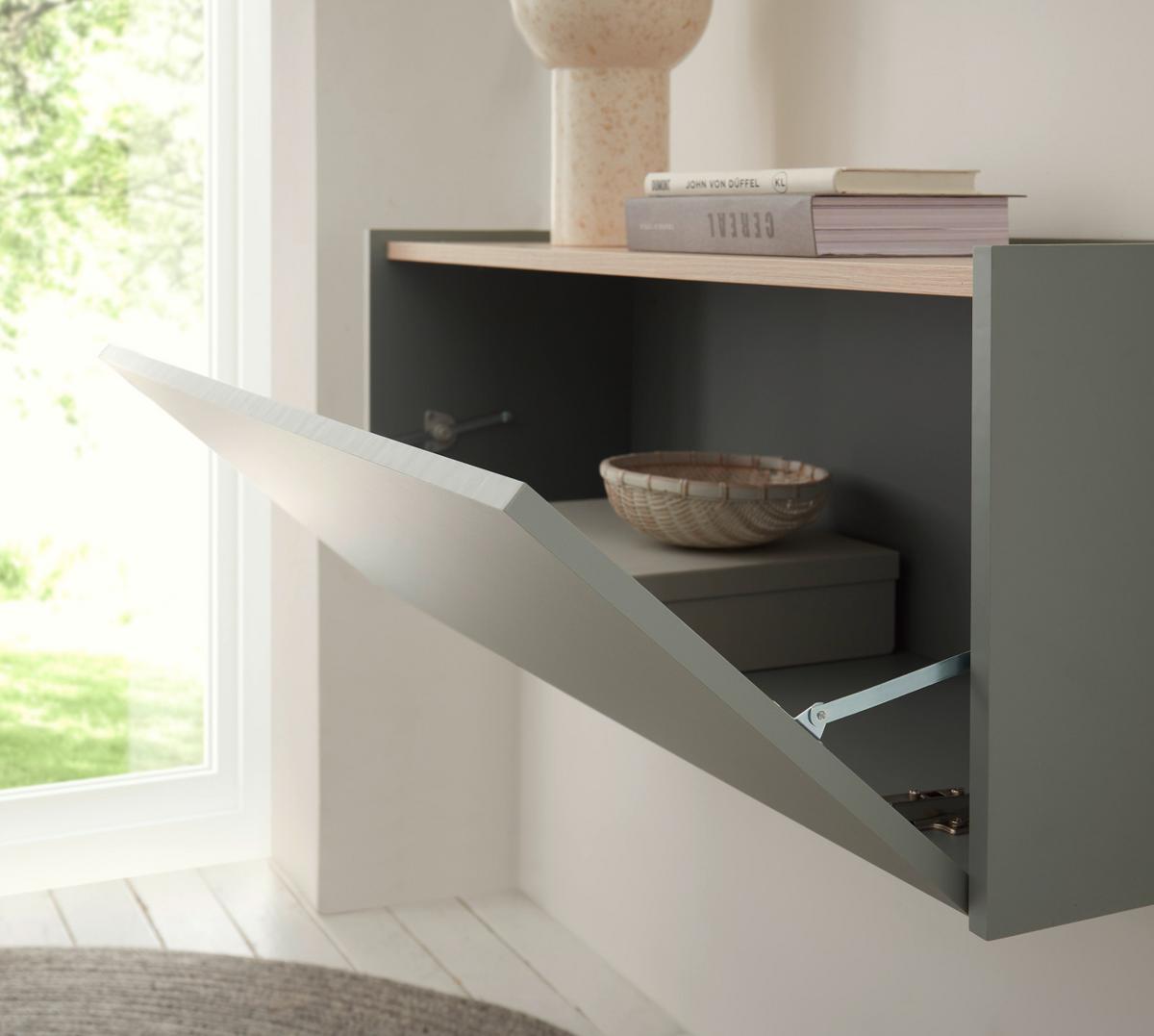 HÄNGESCHUHSCHRANK in Salbei Grün mit Eiche, Flurkommode Hängeschrank, 100 cm - Salbeigrün/Eichefarben, Holz/Holzwerkstoff (100/35/30cm) - Furn.Design