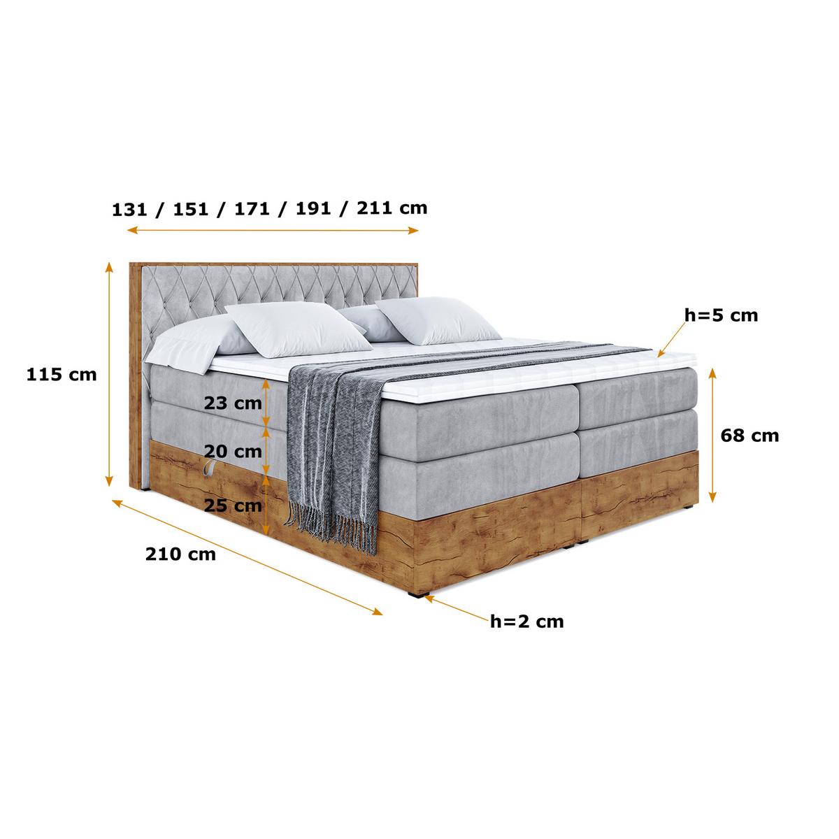 BOXSPRINGBETT mit Matratze H3|H4 und Lattenrost - LOLLI5 KING-180x200 - Grau Monolith - Grau, Holzwerkstoff (180/200cm) - ALTDECOR
