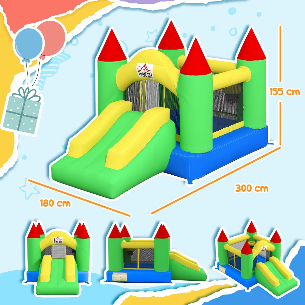 AUFBLASBARE Hüpfburg mit Gebläse, Outdoor Spielburg mit Rutsche, Trampolin - Multicolor, Kunststoff (300/180/160cm) - HOMCOM