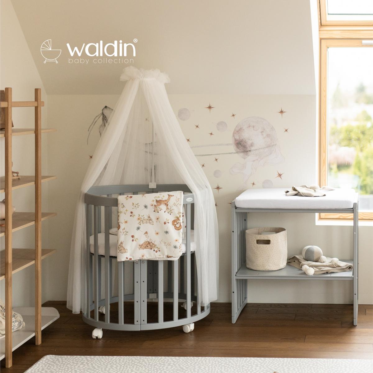 BABYBETT GREY OVAL 7in1 mit Matratze und Himmelset - Multicolor/Grau, Holz/Textil (73/125cm) - waldin