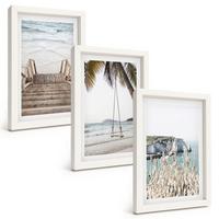 BILDER SET 3er Set - 20x30 cm Weißer Rahmen - Strandtreppe aus Holz, Schaukel - Weiß, Kunststoff (20/30cm) - TULUP