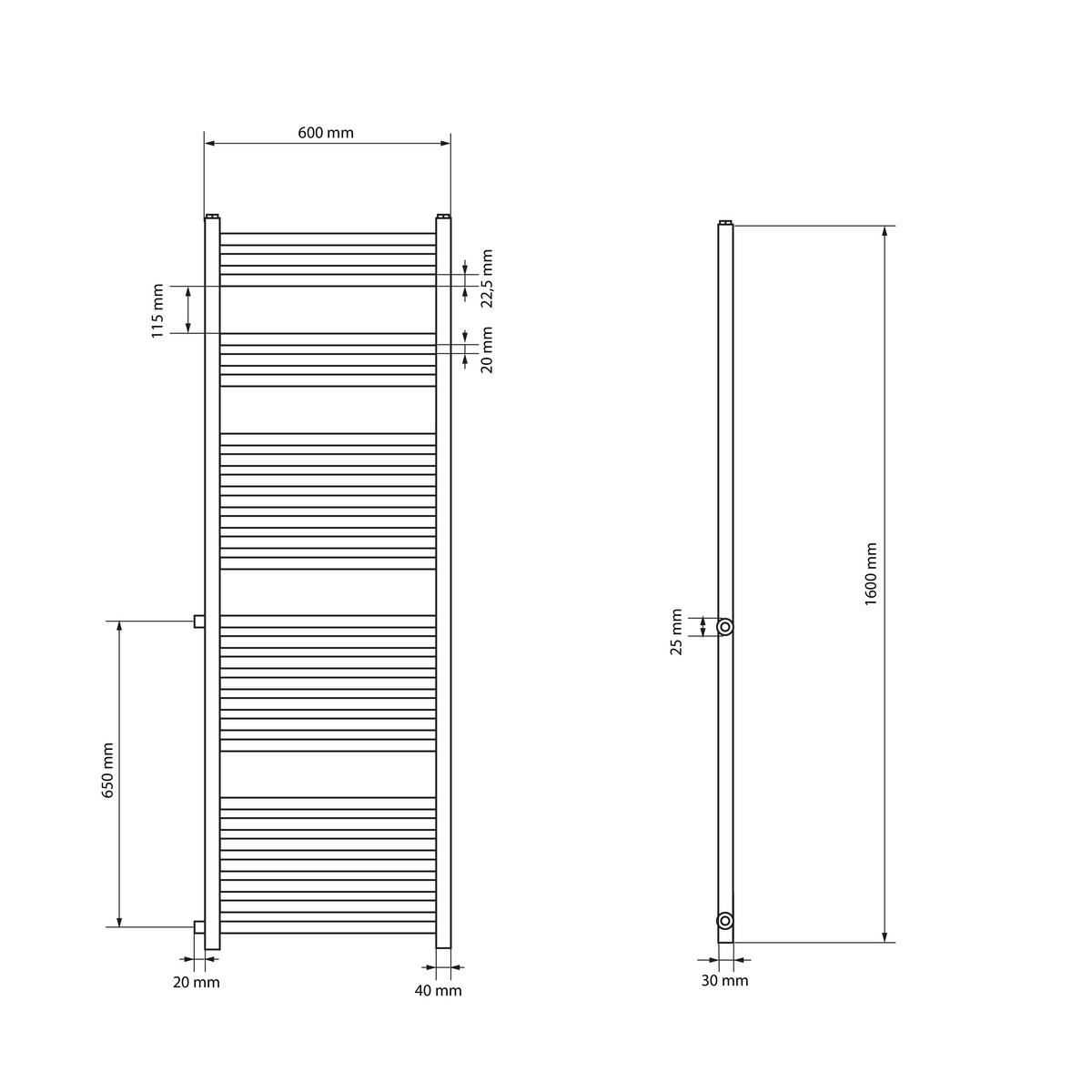 BADHEIZKÖRPER Sahara 600x1600 mm Weiß gerade mit Thermostatventil Set - Weiß, Metall (60/160/3cm) - LuxeBath