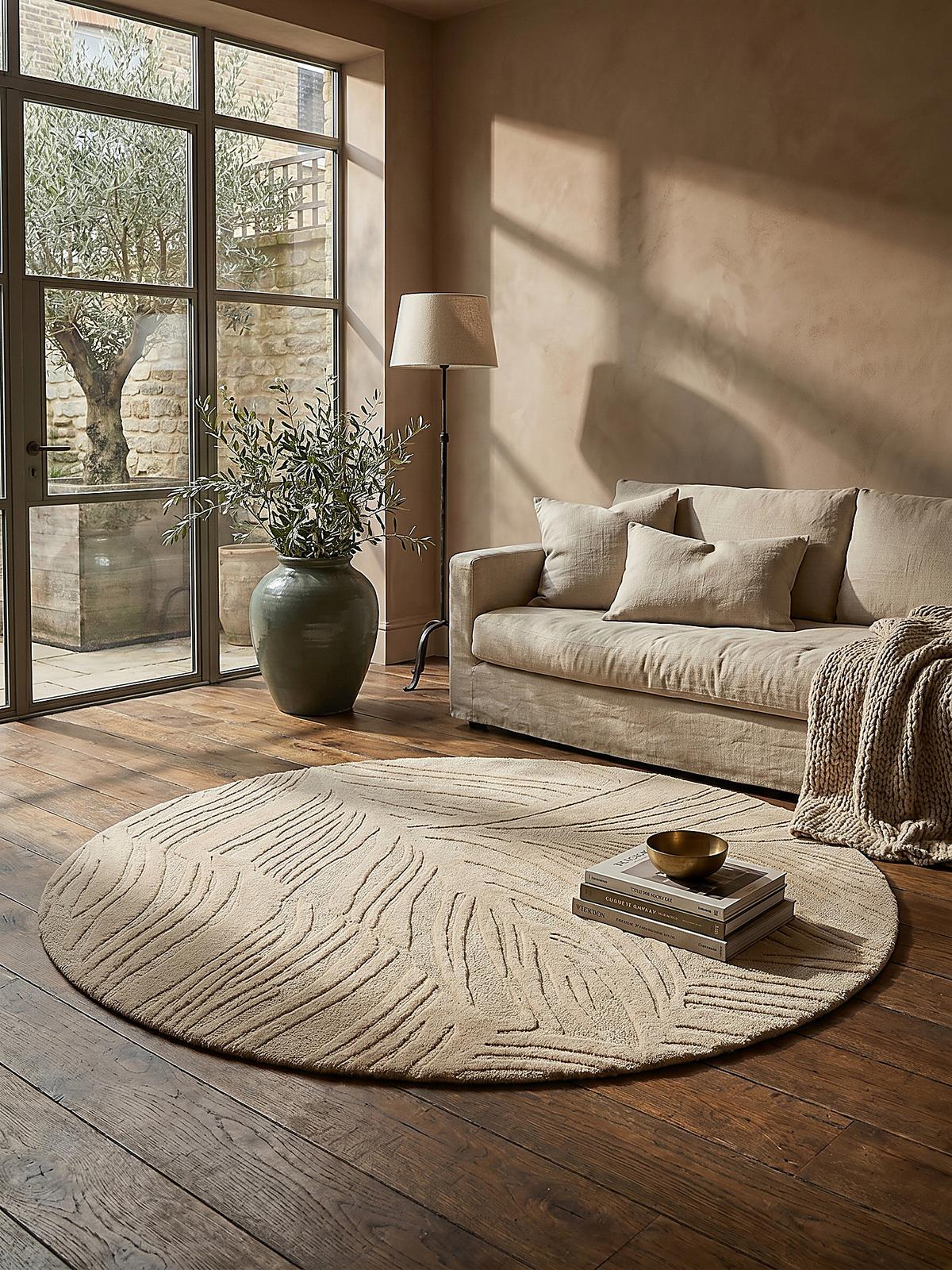 WOLLTEPPICH LEVEN, floral, Beige, Ø 160 cm - Beige, Textil (160/160cm) - KADIMA DESIGN