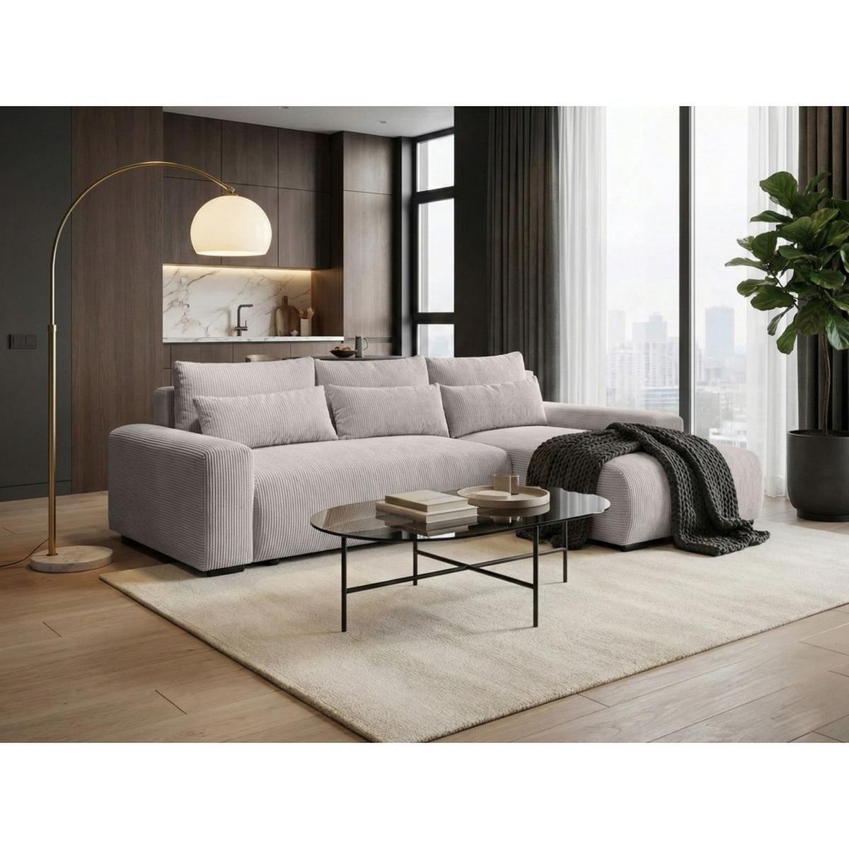 ECKSCHLAFSOFA Benny cappuccino rechts - Schwarz/Cappuccino, Kunststoff/Textil (271/185cm) - Beautysofa