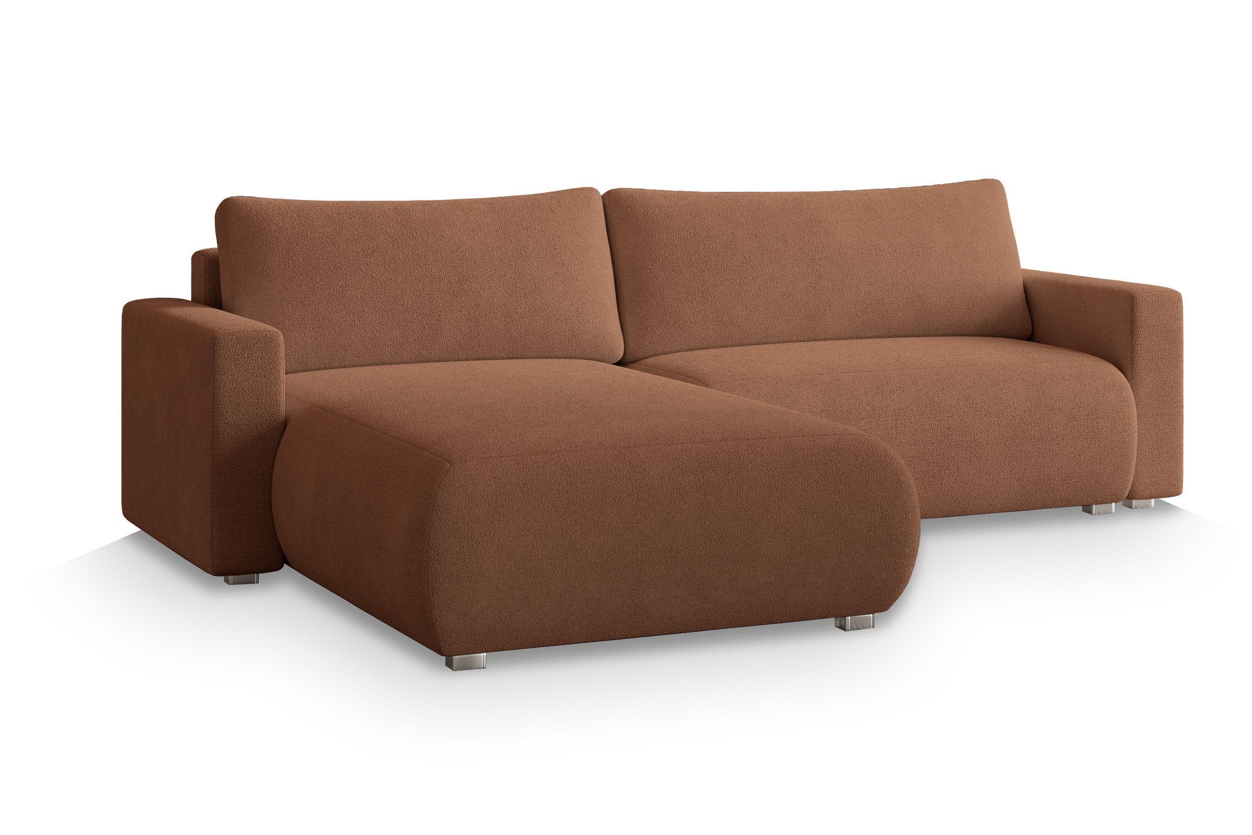 ECKSOFA TURIN N Orange Bucle-Stoff mit Schlaffunktion - Orange/Grau, Holz/Kunststoff (265/183cm) - MASSENO
